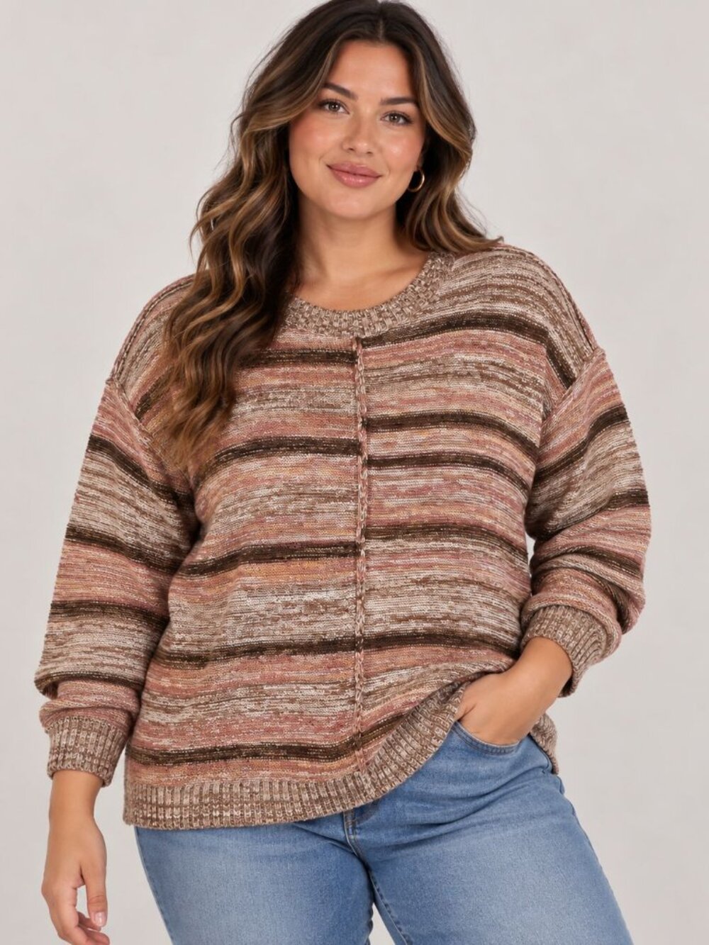 Westbound Striped Knit Sweater XL NWT Boho Space Dye Pullover